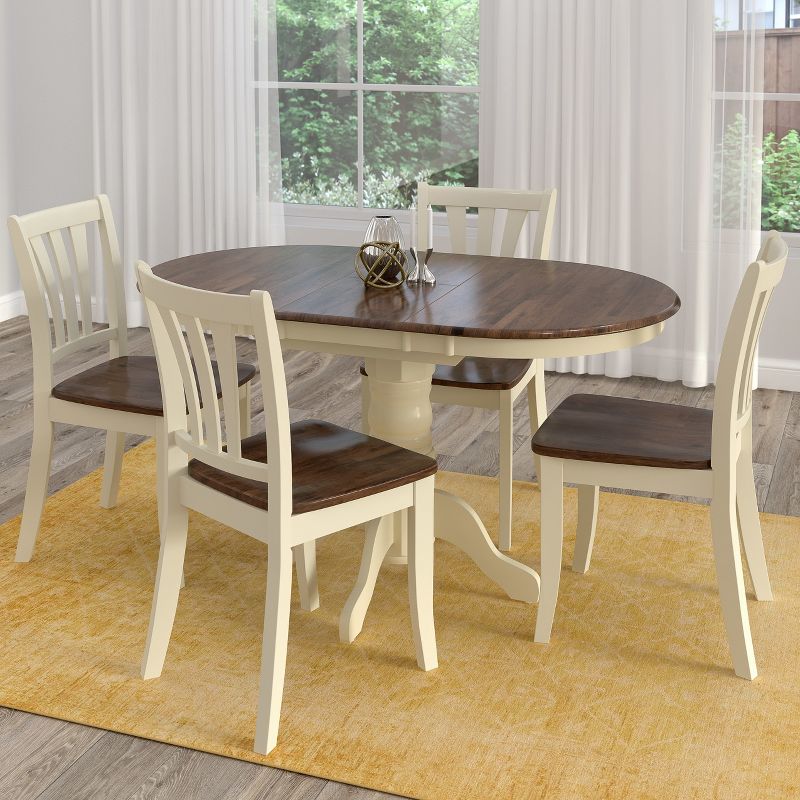 Extendable Dining Table Set Brown Cream - CorLiving