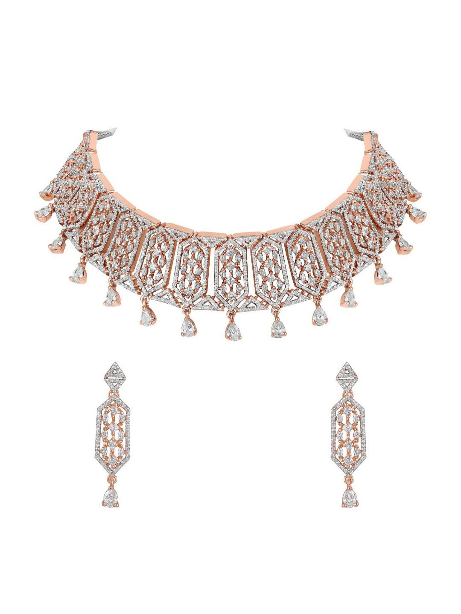 Estele Rose Gold-Plated Lavish Luxe Designer Choker Style Necklace Set for Women