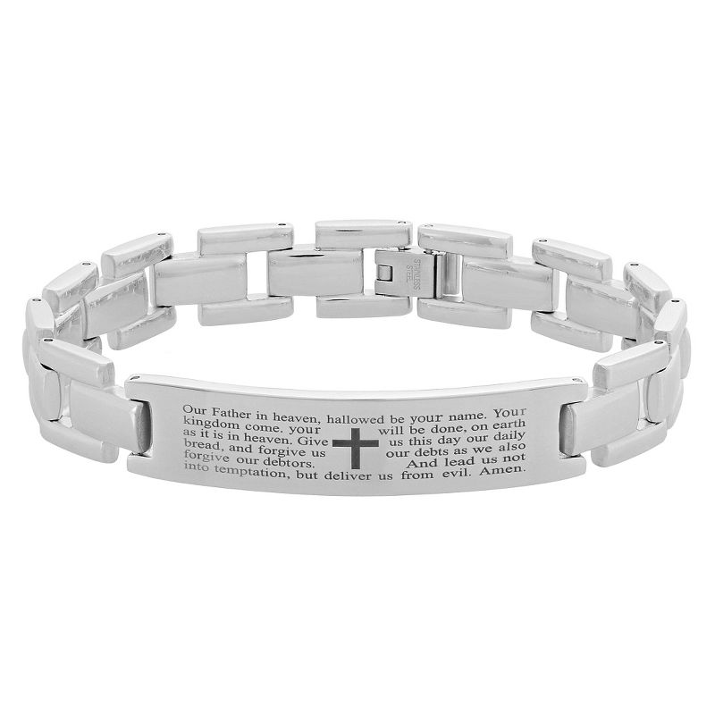 Men's Stainless Steel Lord's Prayer ID Link Bracelet (12.5mm) - Silver (8.5")