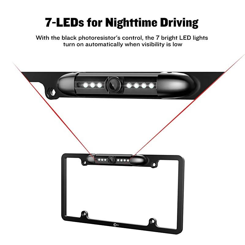 Backup Camera, License Plate Frame Car Rear View Camera with 170 Degree Viewing Angle & 7 Bright LED,  Universal Night Vision Waterproof High Sensitive Vehicle Reverse Camera