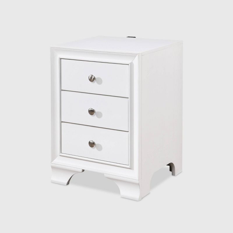 Edmond 3 Drawer Nightstand with USB White - ClickDecor