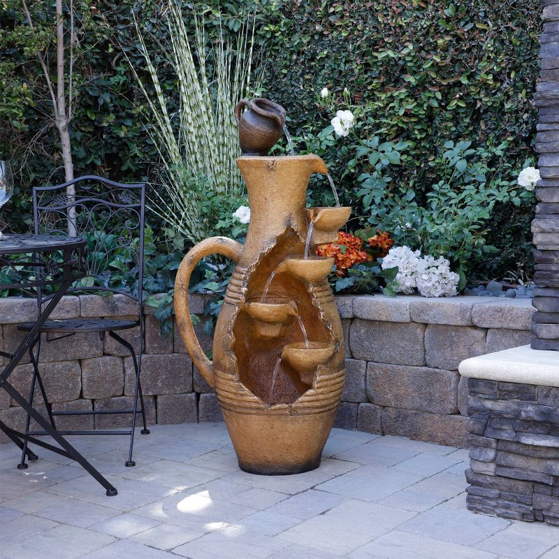 Cascading Fractured Jar Fountain With White LED Lights - Alpine Corporation
