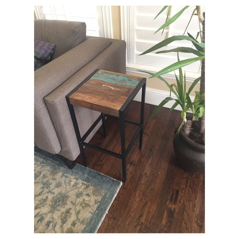 Industrial Reclaimed Wood and Iron Stool - (18H x 14W x 14D) - Natural - Timbergirl