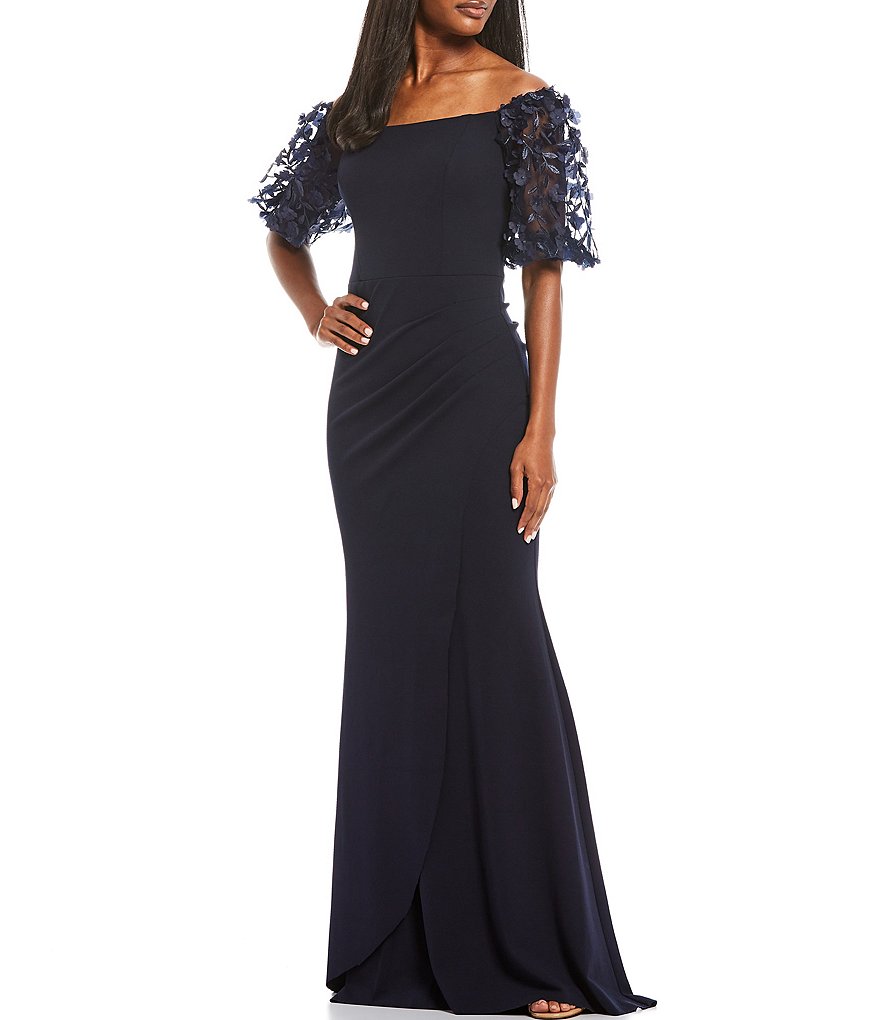 Xscape 3D Floral Applique Scuba Crepe Mermaid Gown