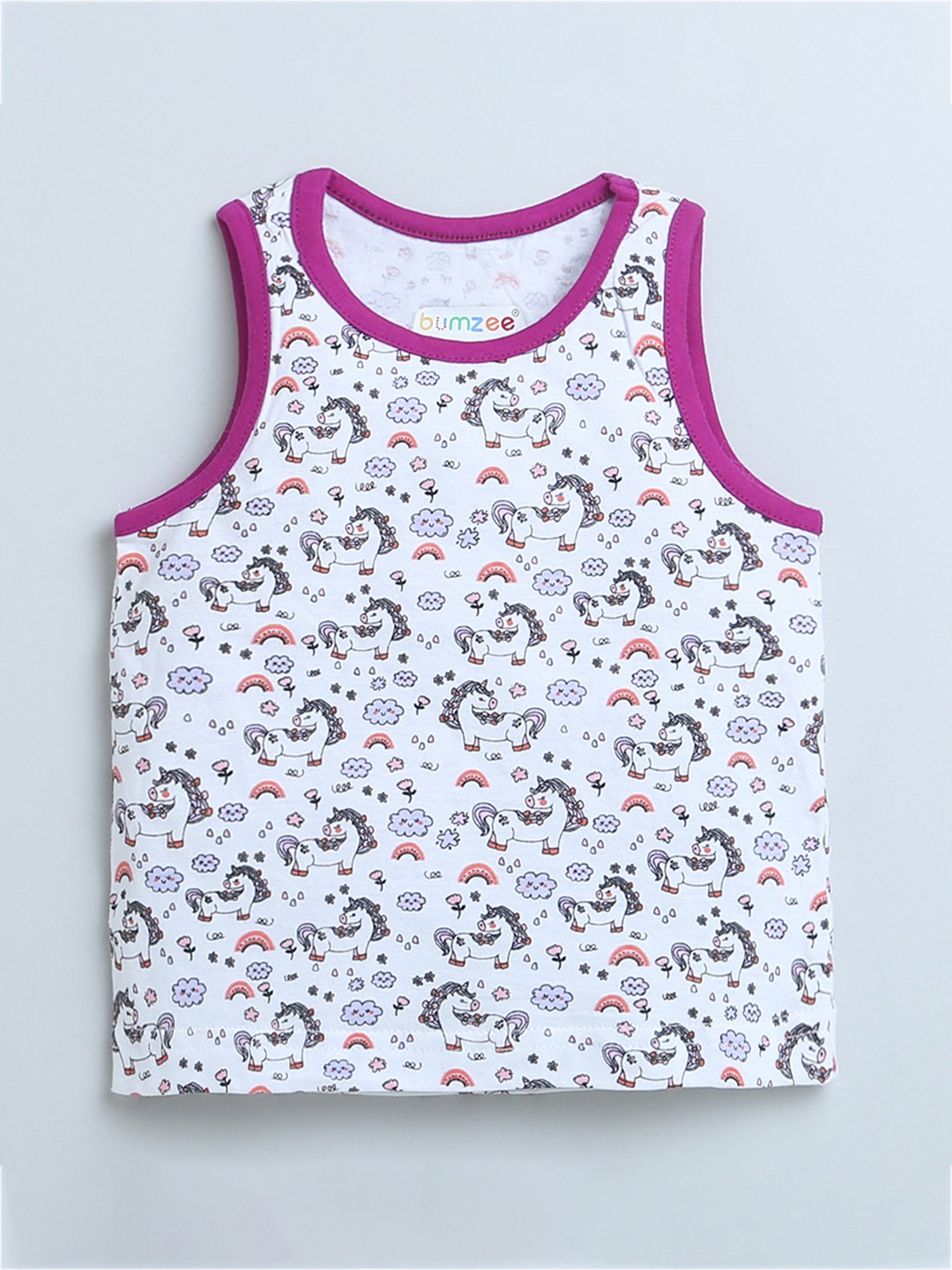 Bumzee Kids White Printed Top (Pack Of 2)