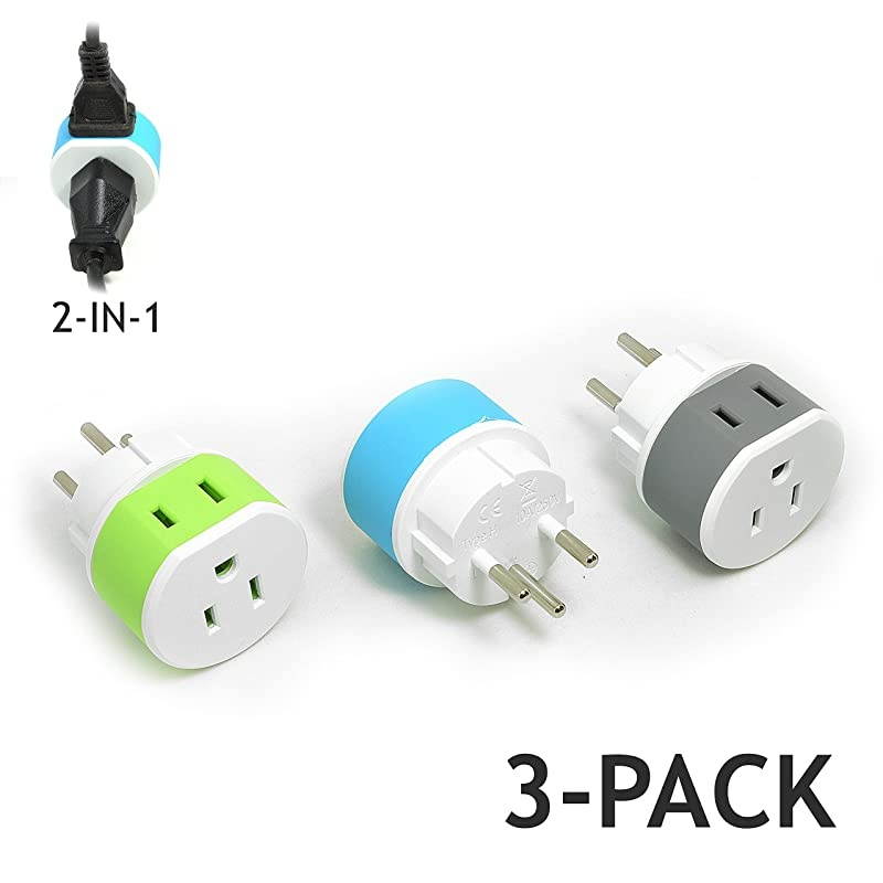 Israel, Palestine Power Plug Adapter by  with 2 USA Inputs - Travel 3 Pack - Type H (US-14) Safe Grounded Use with Cell Phones, Laptop, Camera Chargers, CPAP, and More