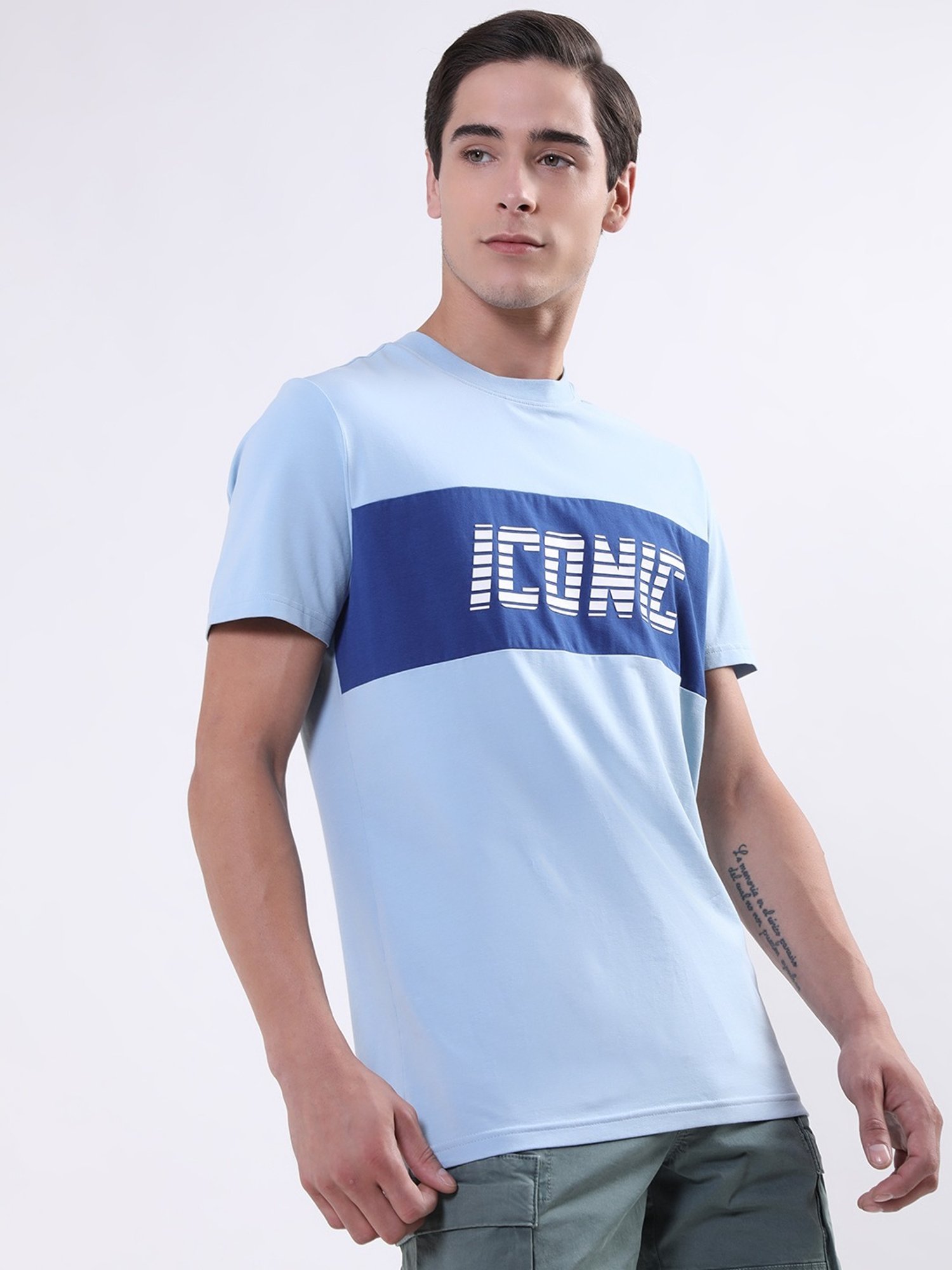 Iconic Sky Cotton Regular Fit Logo Printed T-Shirt
