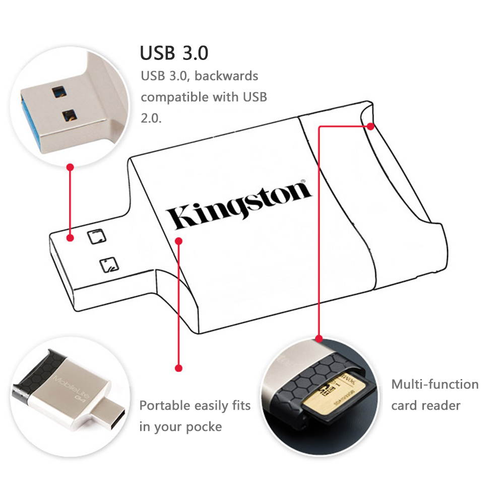 Kingston USB 3.0 Multi-function Card Reader Adapter for TF/SD/SDHC/SDXC
