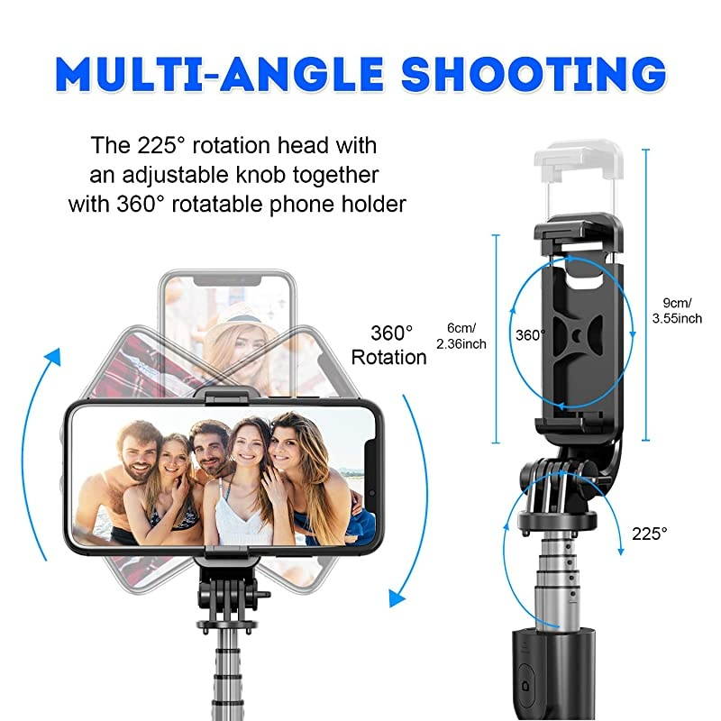 Bluetooth Selfie Stick Tripod Extendable Aluminum Tripod Stand with Wireless Remote 360&deg; Rotation Selfie Stick for iPhone 1111 Pro MaxXS MaxXSXRX87 Android Phone and Sports Camera GoPro