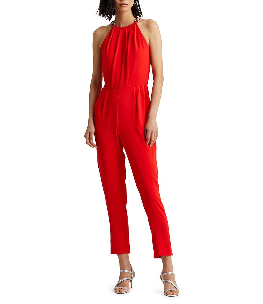 Tahari ASL Sequin Long Sleeve Crepe Jumpsuit