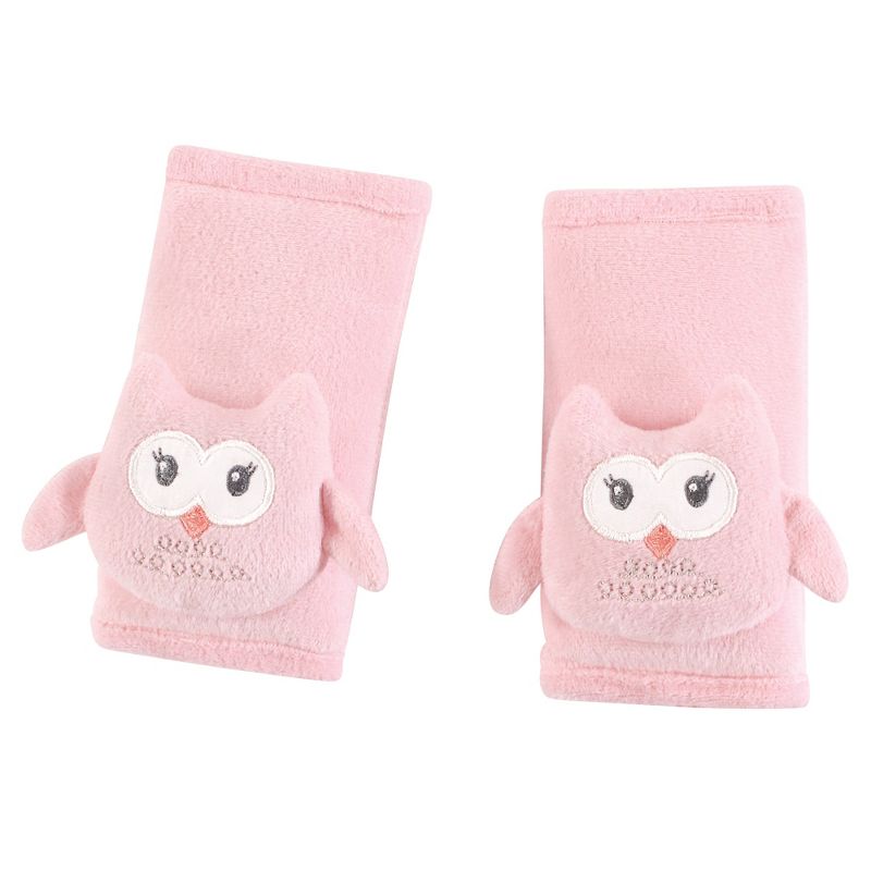 Hudson Baby Infant Girl Cushioned Strap Covers, Pink Owl, One Size
