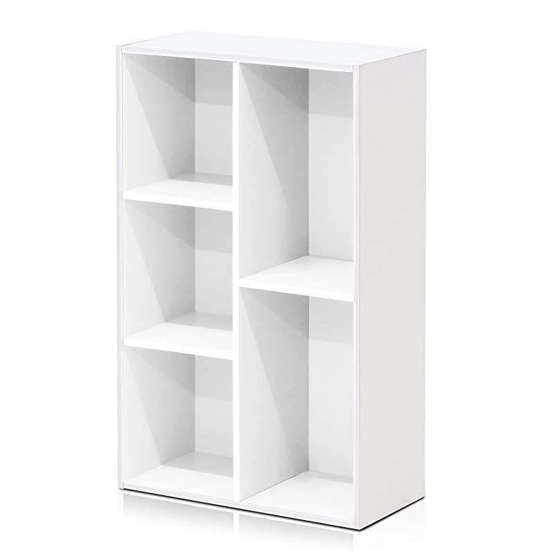 5-Cube Open Shelf, White & Jaya Simple Home 3-Tier Adjustable Shelf Bookcase, White