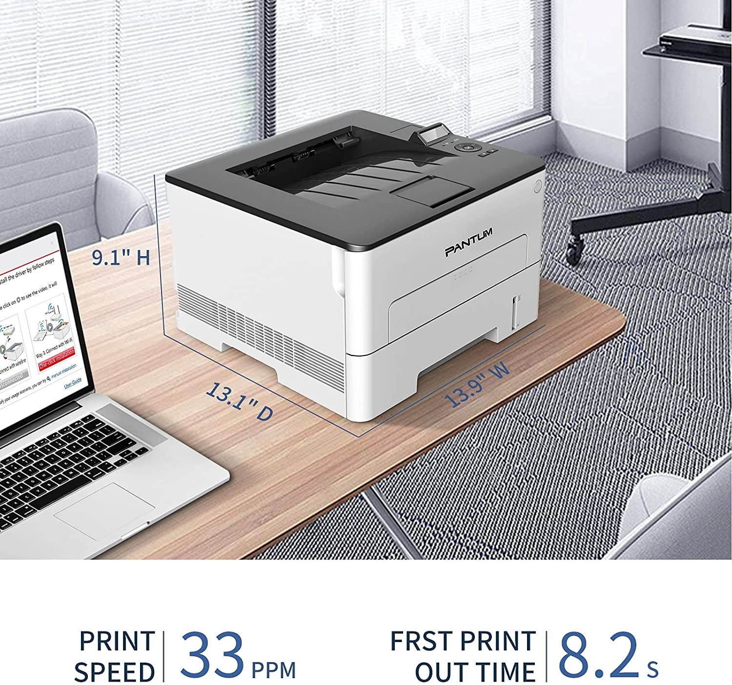 Pantum Compact Monochrome Laser Printer, Wireless Printing, Duplex Two-Sided Printing, M118DW
