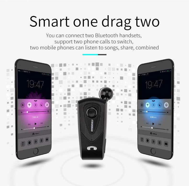Fineblue F930 Wireless Freedom Business Bluetooth Headset Call Clarity Music No Bound Smart one drag two Bluetooth Earphone - Black