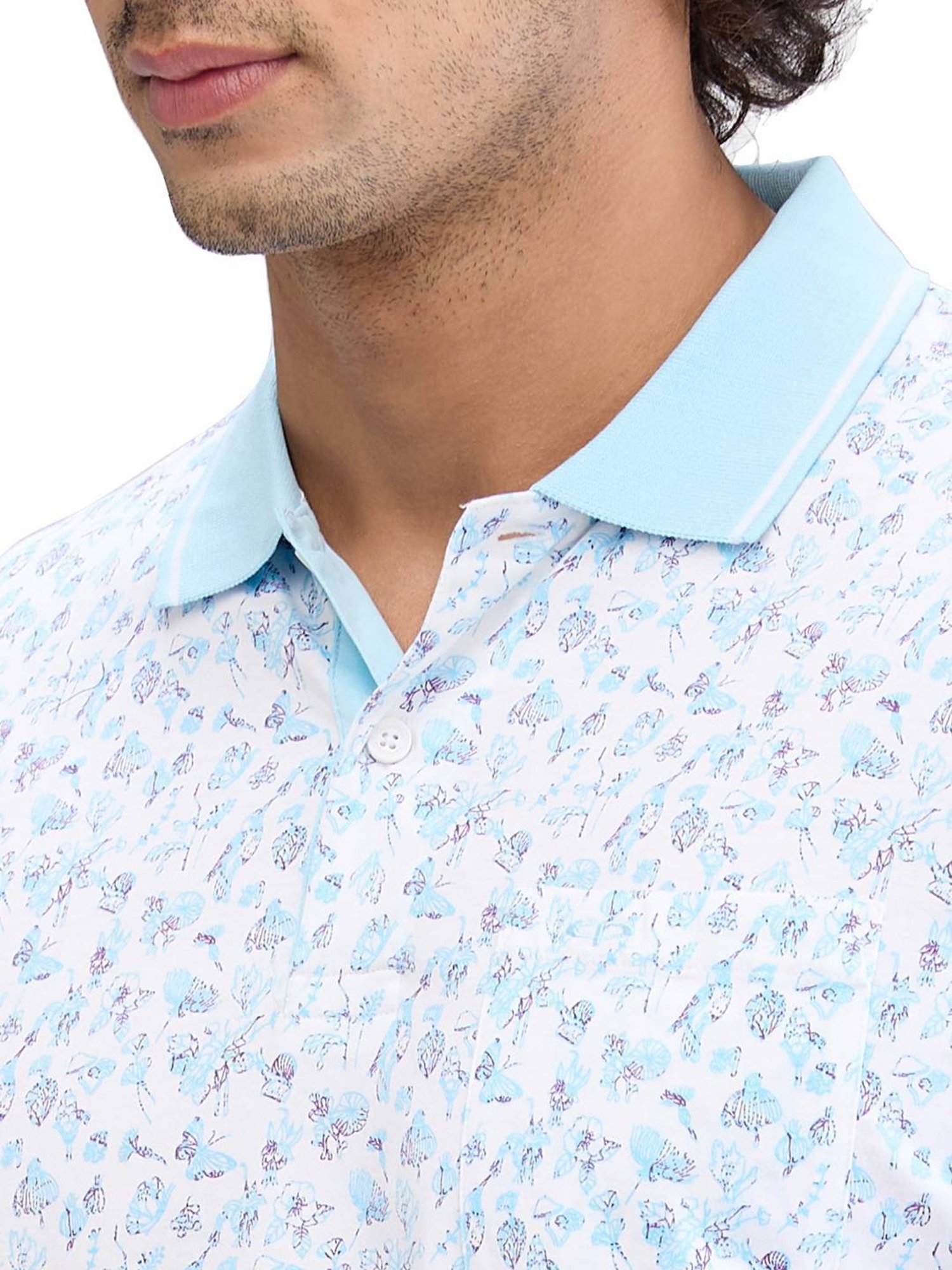 Colorplus Blue Classic Fit Printed Polo T-Shirt