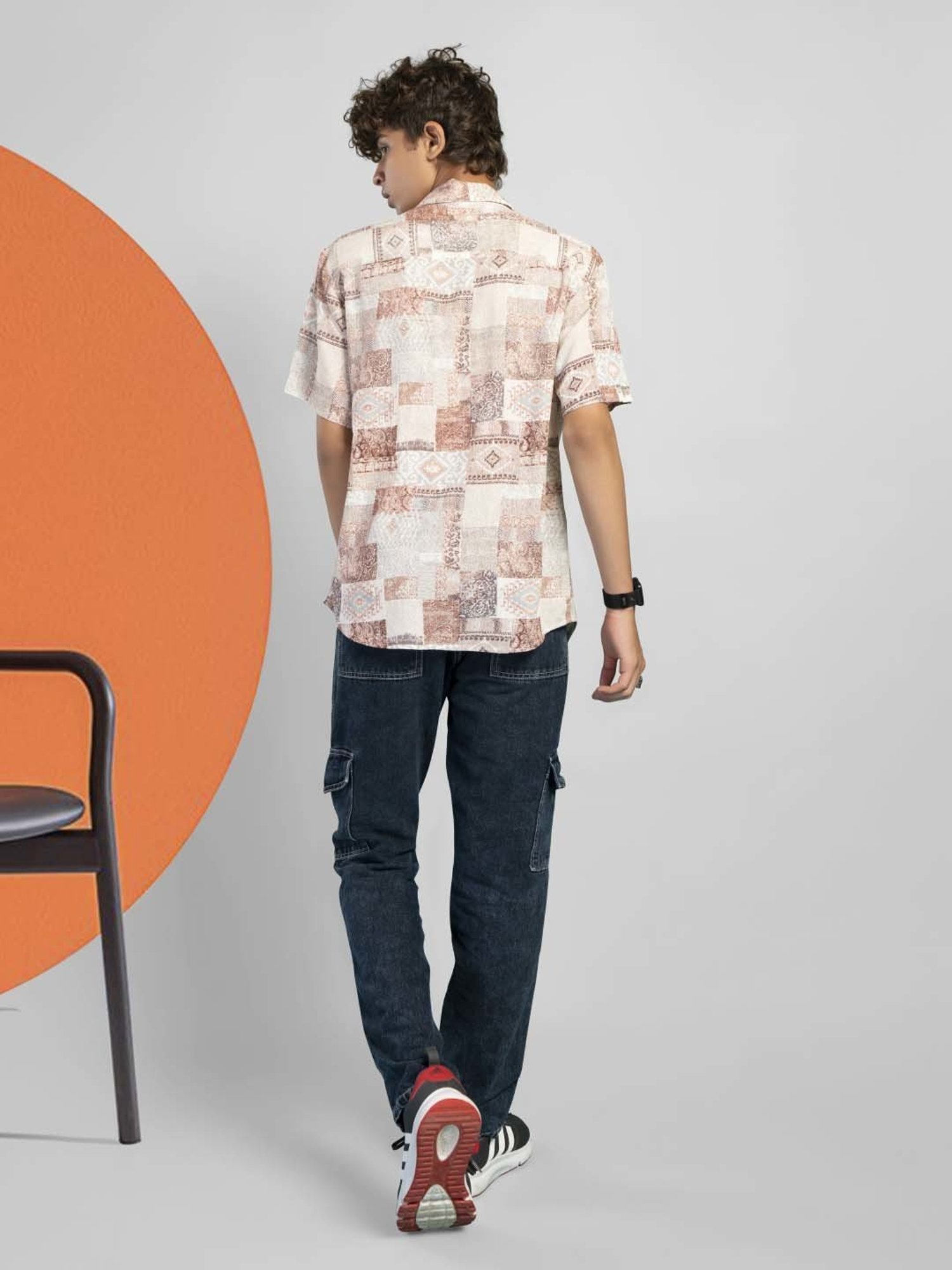 TeenTrums Kids Brown & White Cotton Printed Shirt