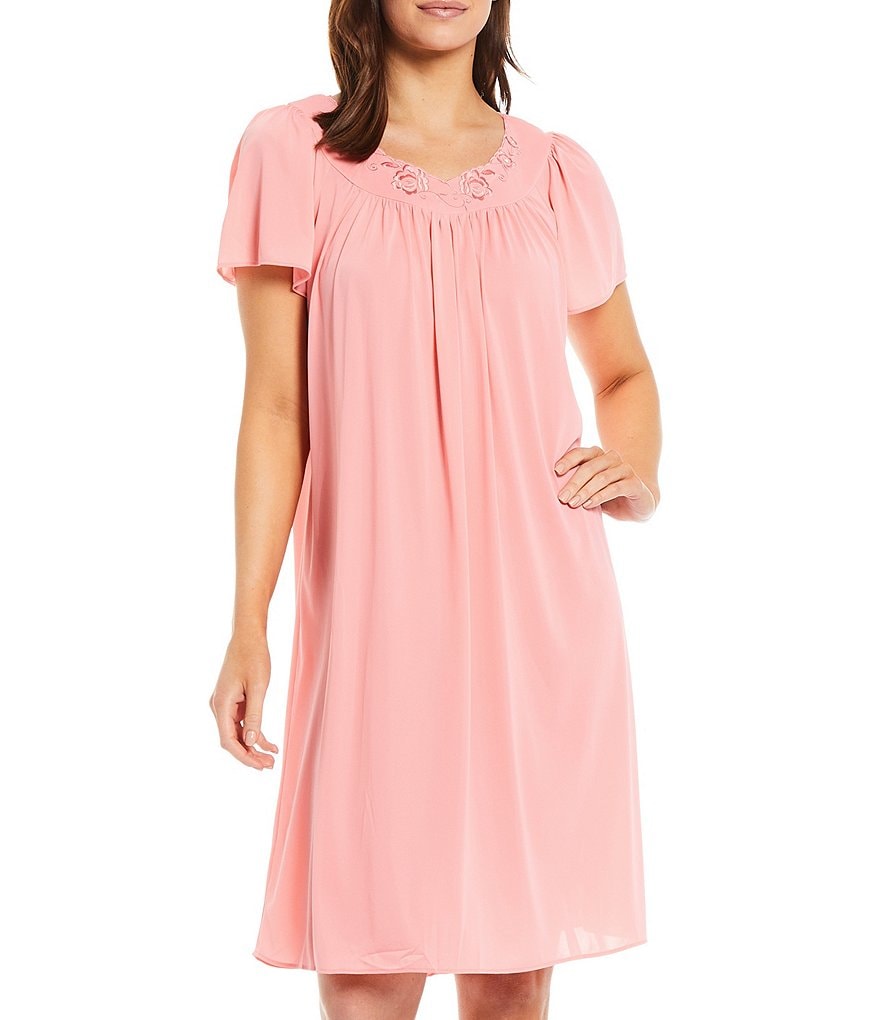 Miss Elaine Tricot Floral Embroidered Nightgown