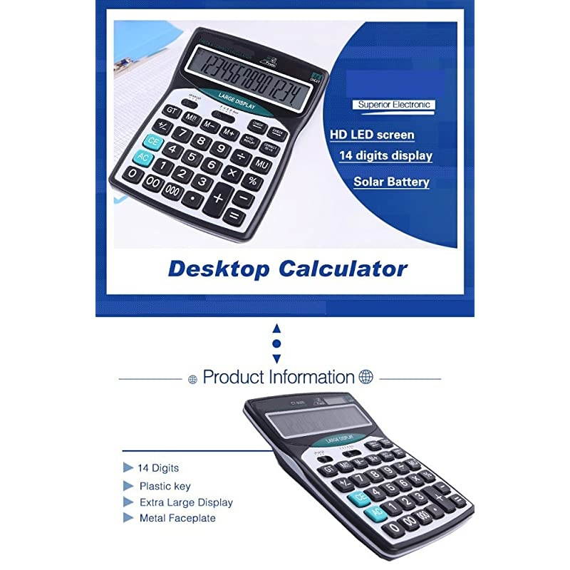 Professional Standard Large Desktop s,Office/Business/Electronic calculators with 14-Digit Large Display, Solar and AA Battery Dual Power Black