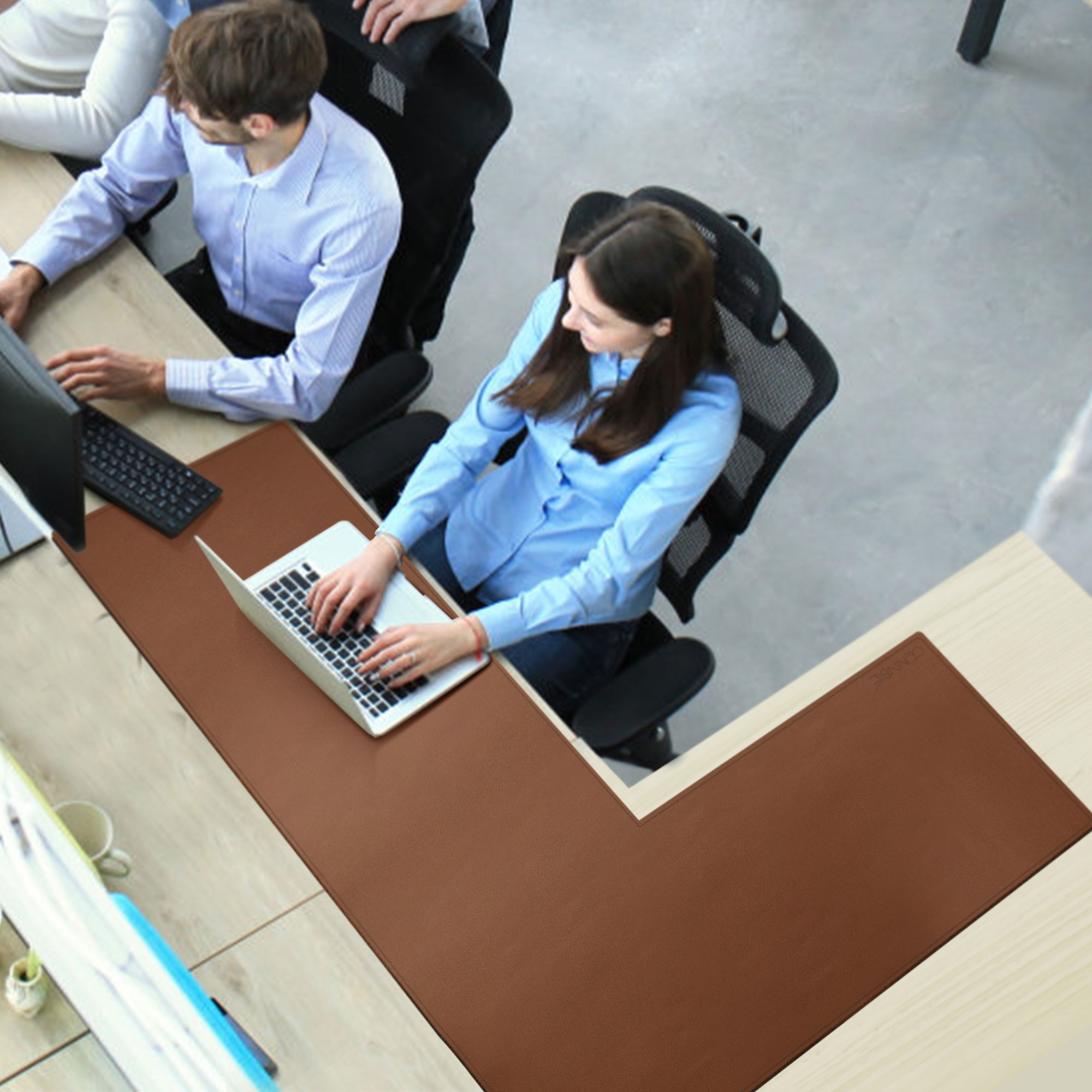 L Shaped Desk Pad - Multipurpose Waterproof Office Leather Desk Mat and Reversible Corner Desk Blotter Pad -43.351.2in L-Shaped Corner Desk Pad Protector (Brown)