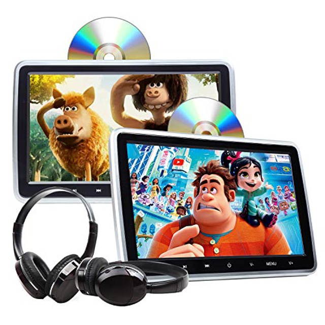 2021 Headrest DVD Player Car DVD Player 10.1'' Dual Car DVD Players with 2 Headphones Eonon C1100A for Kids Support Same/Different Video Playing/AV Out & in HDMI USB SD Port Touch Button.