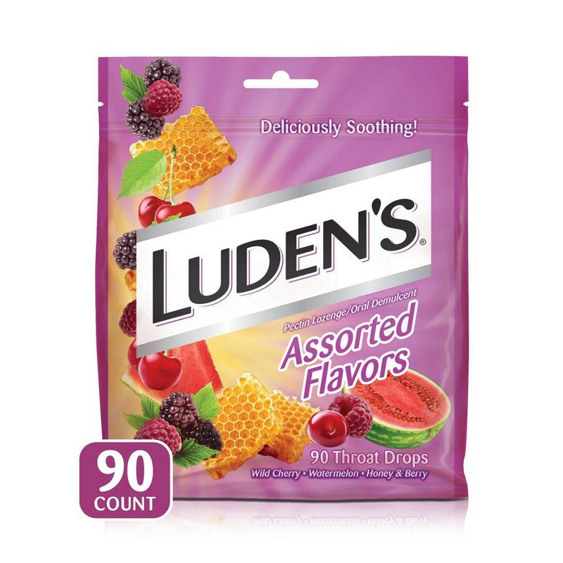 Luden's Soothing Throat Drops for Sore & Irritated Throats - Wild Cherry, Watermelon, Honey & Berry - 90ct