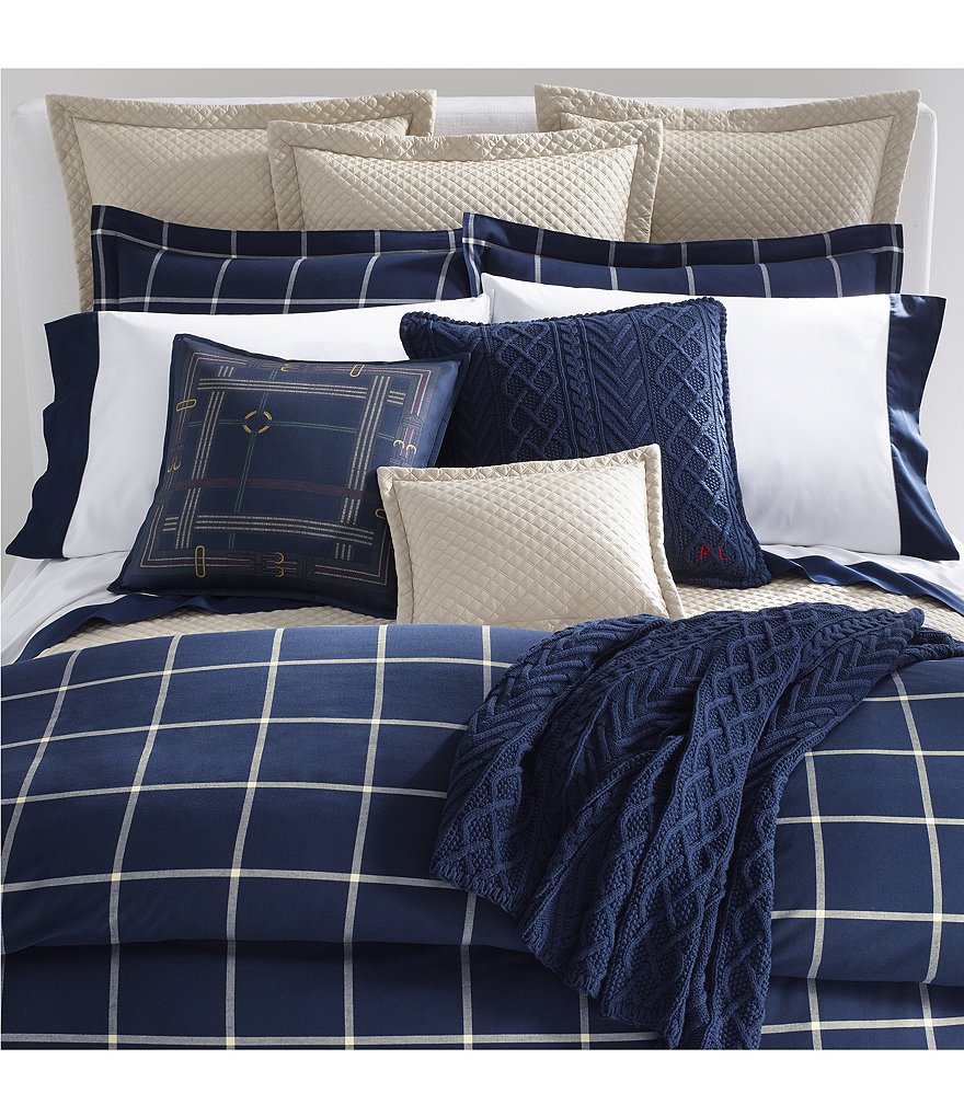 Ralph Lauren Modern Equestrian Windowpane Cotton & Cashmere Duvet Cover