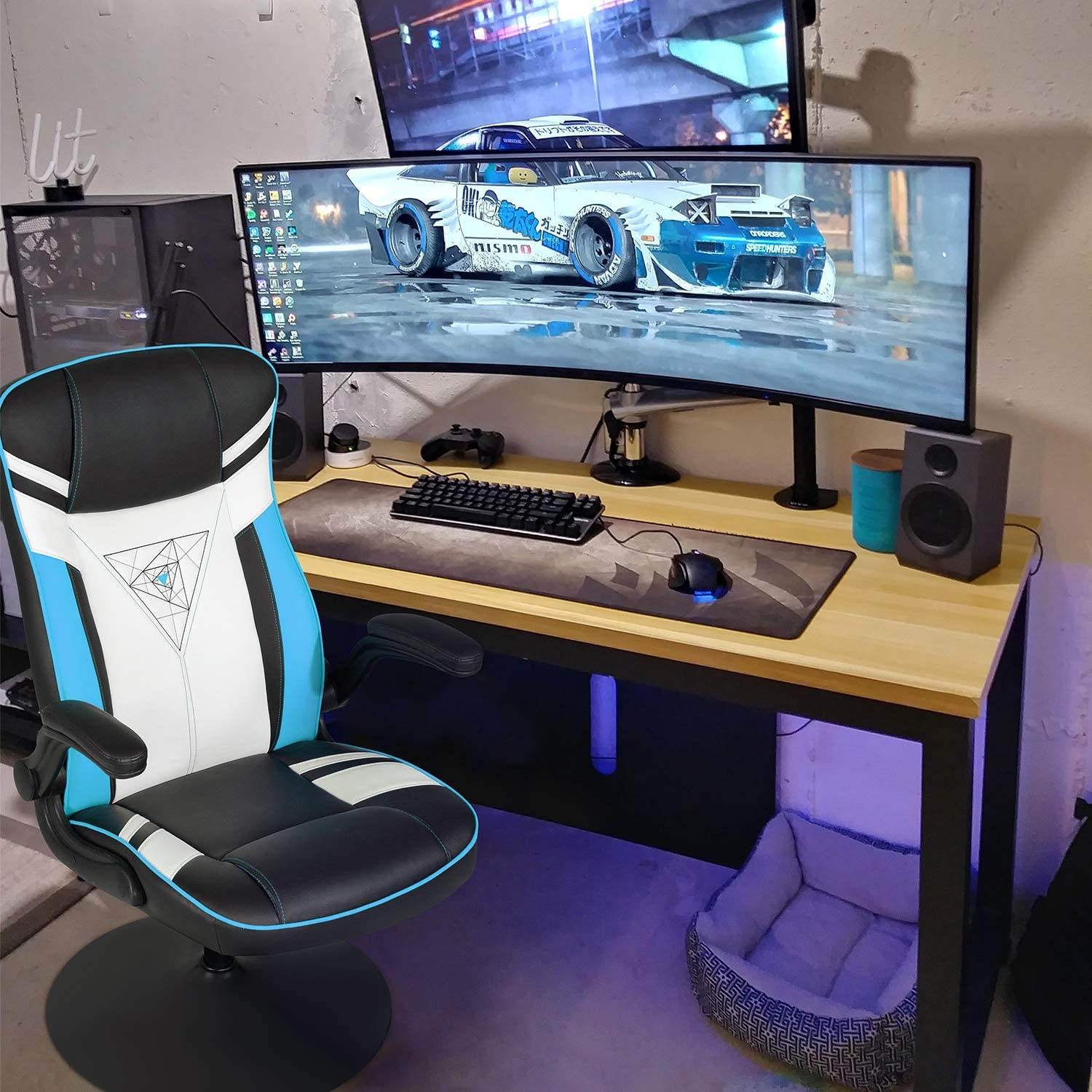 Homall Rocking Gaming Chair Racing Computer Game Chairs Office Adjustable Swivel High Back PC Gamer Chair Armrest Support for Adult (Blue)