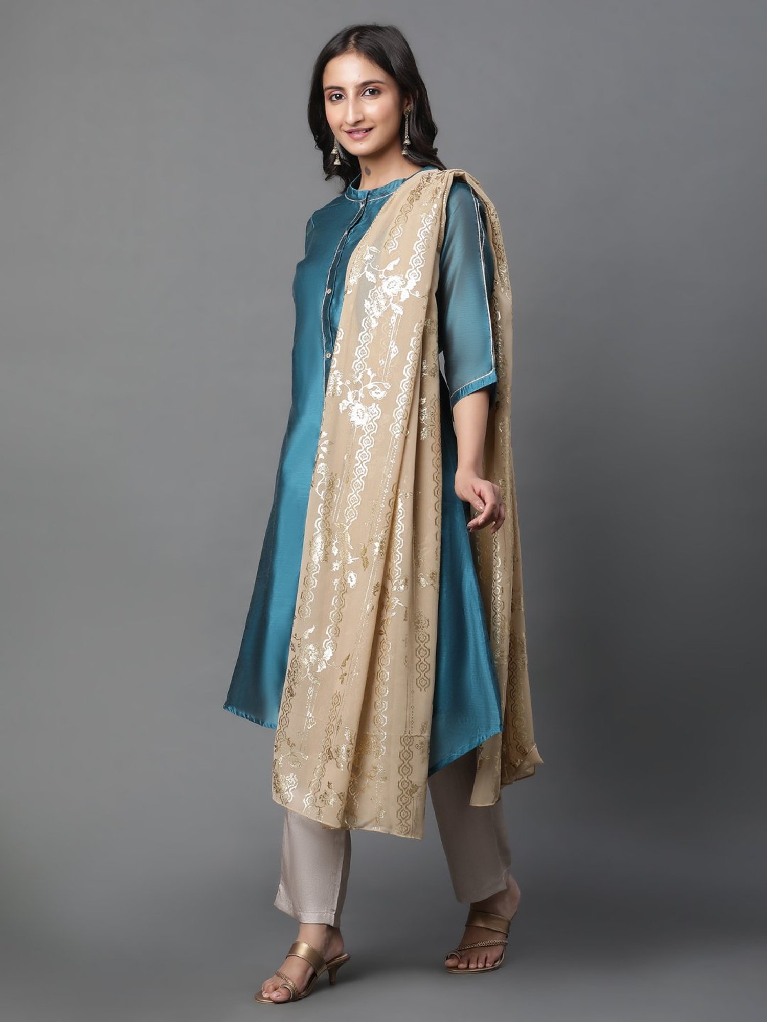 Aurelia Beige Printed Dupatta