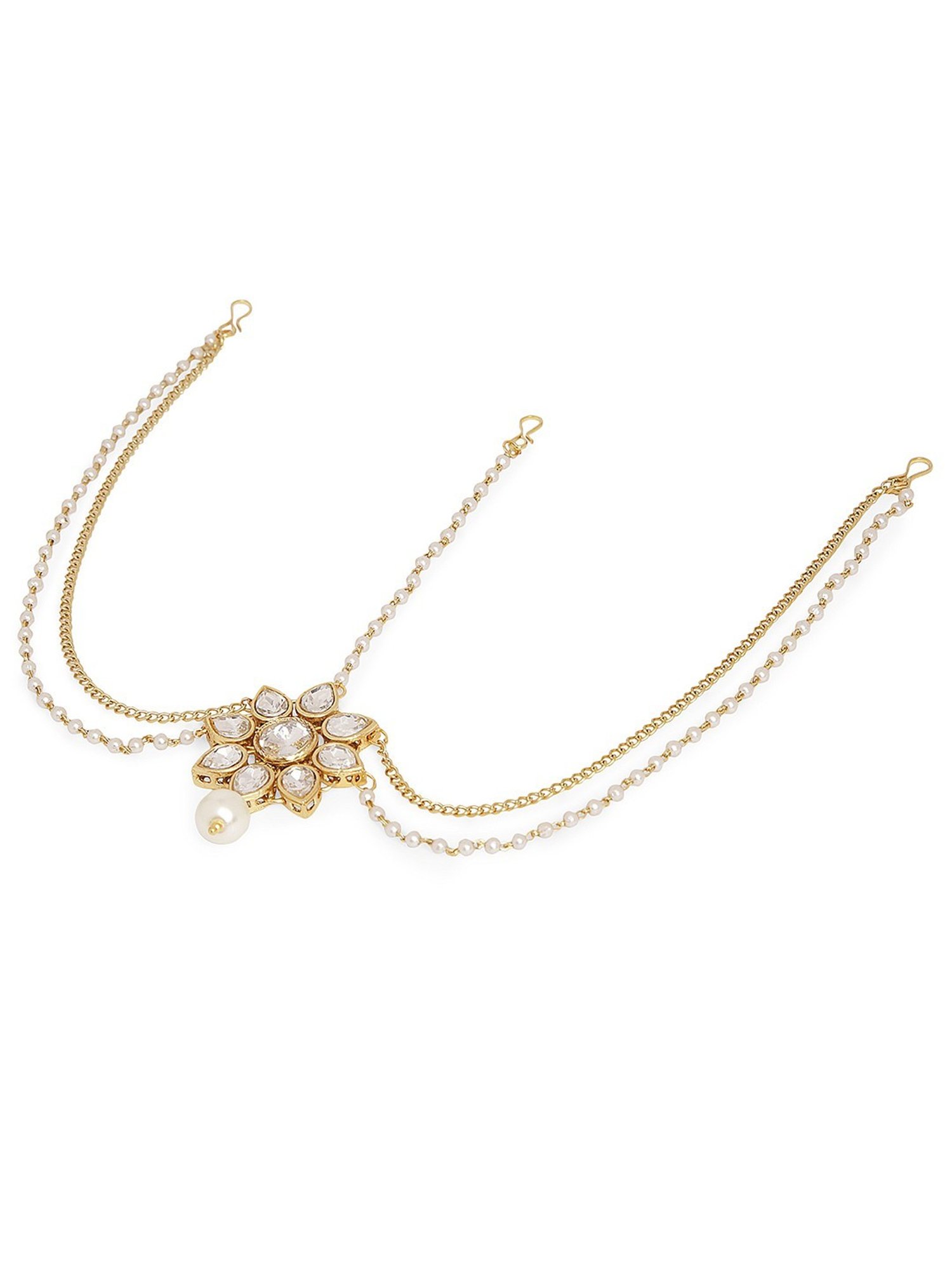 Oomph Gold Tone Kundan and Pearls Floral Traditional Matha Patti