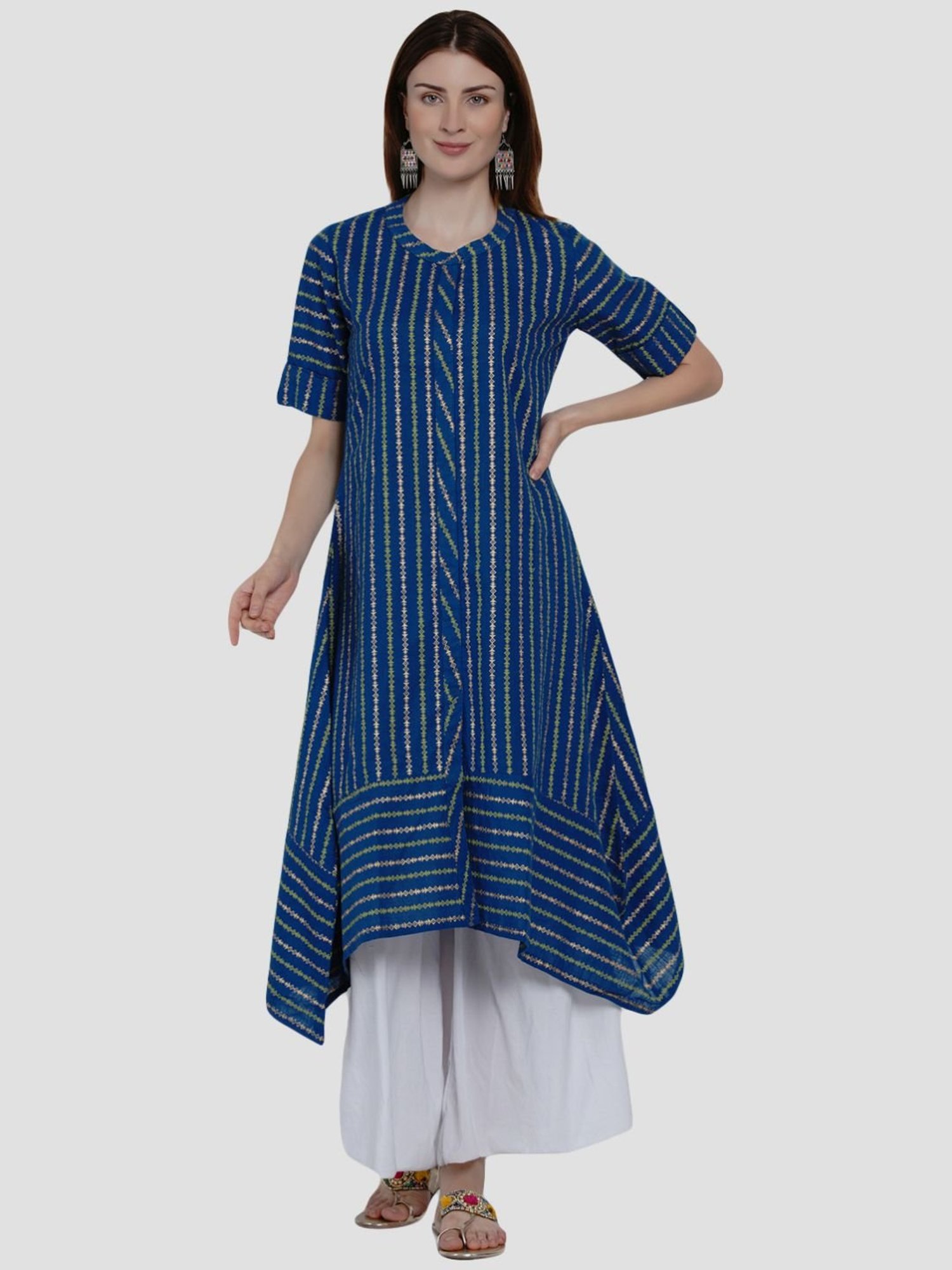 Women Republic Blue Cotton Printed A Line Kurta