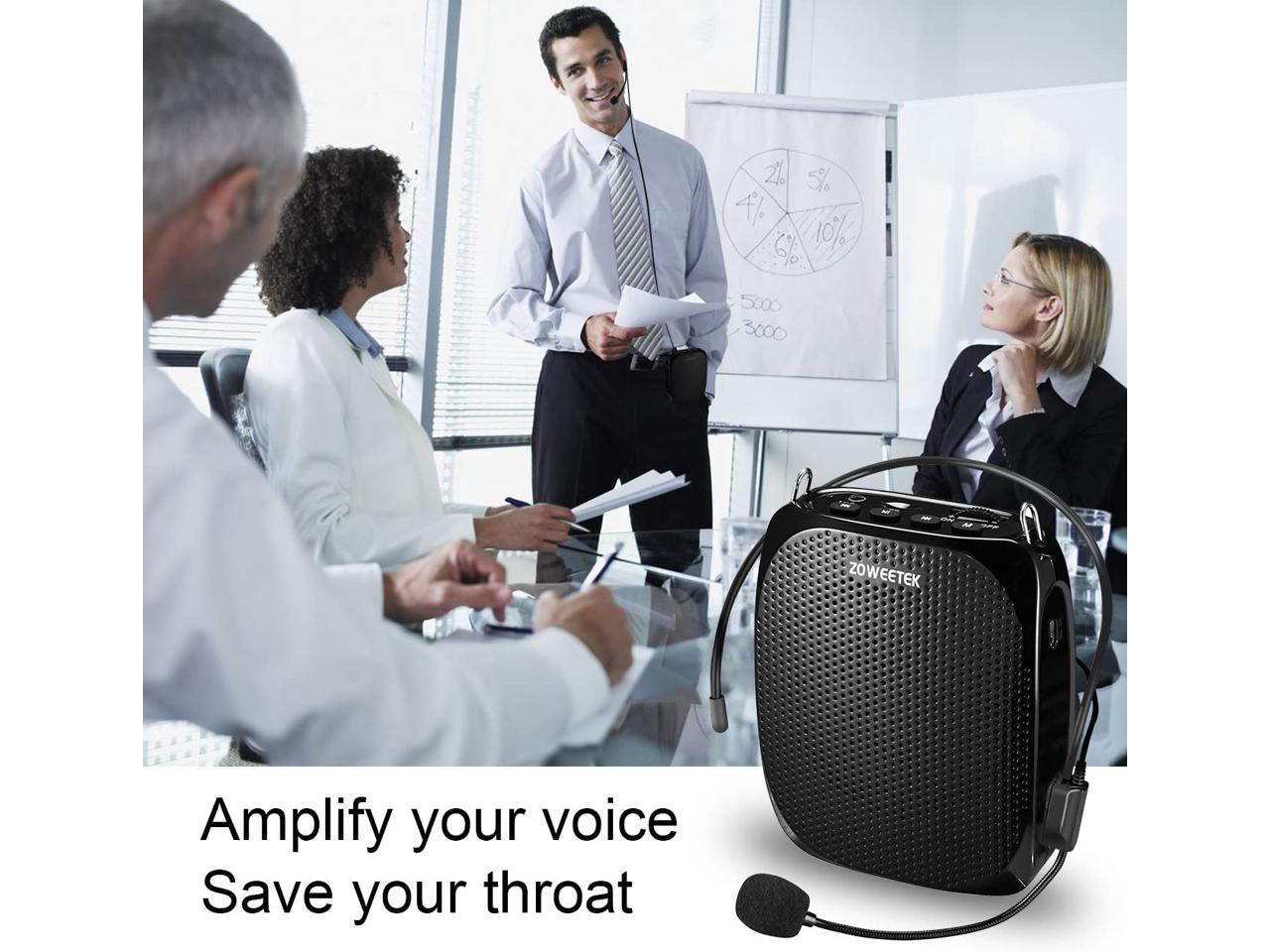 New Zoweetek Portable Rechargeable Mini Voice Amplifier with Wired Microphone Headset and Waistband Supports MP3 Format Audio for Teachers Singing Coaches Training Presentation Tour Guide