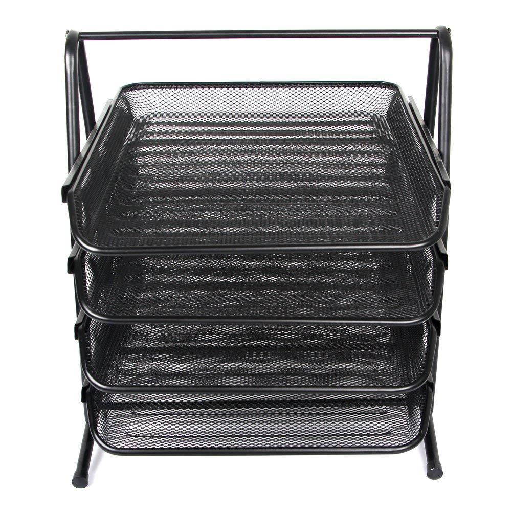 Stackable Letter Tray Desktop Organizer Metal Mesh Office Tray Desk File Organizer,4-Tiers Shelf,Black by Sun Cling