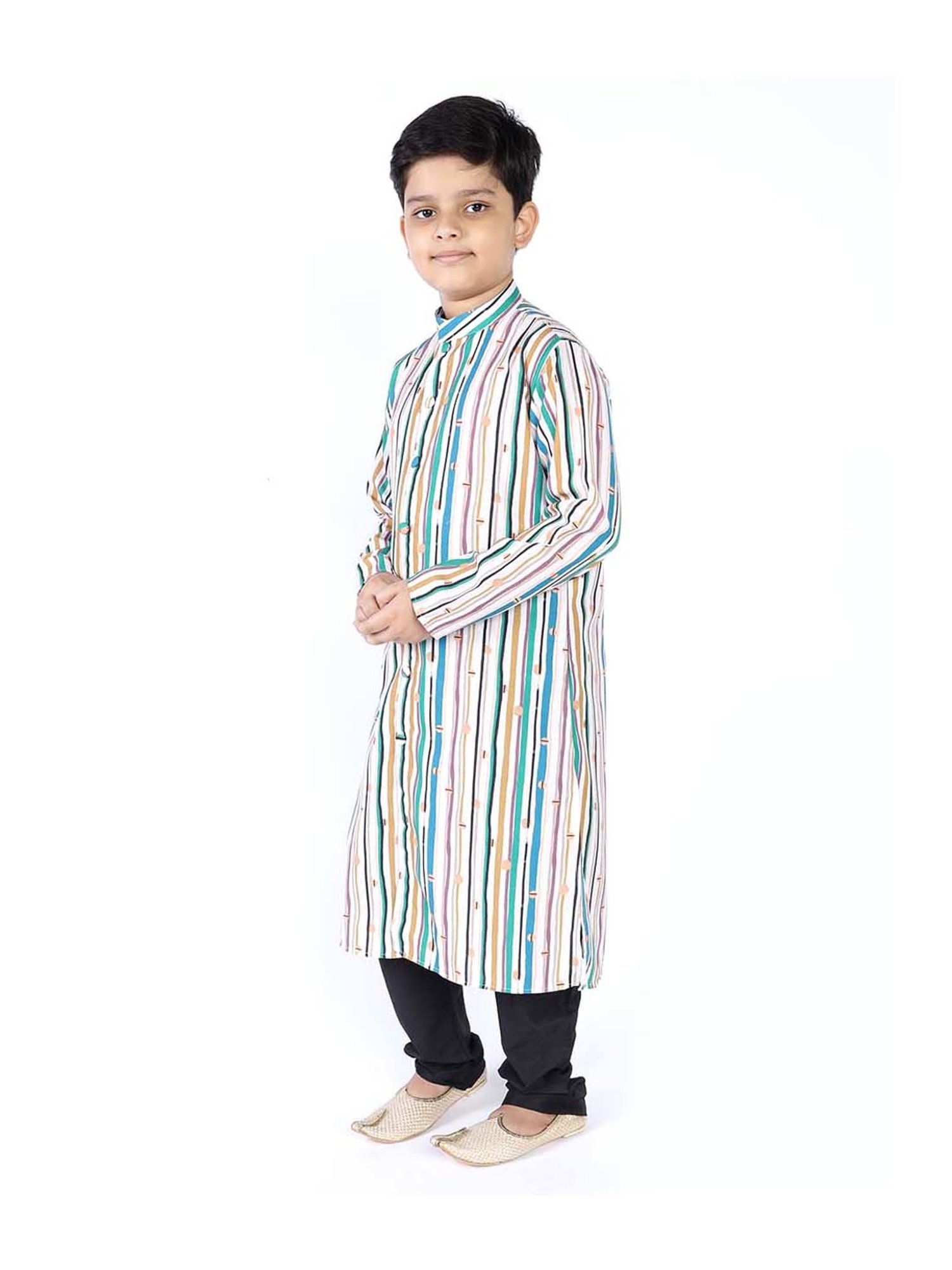 TABARD Kids Green & Black Cotton Printed Kurta Set