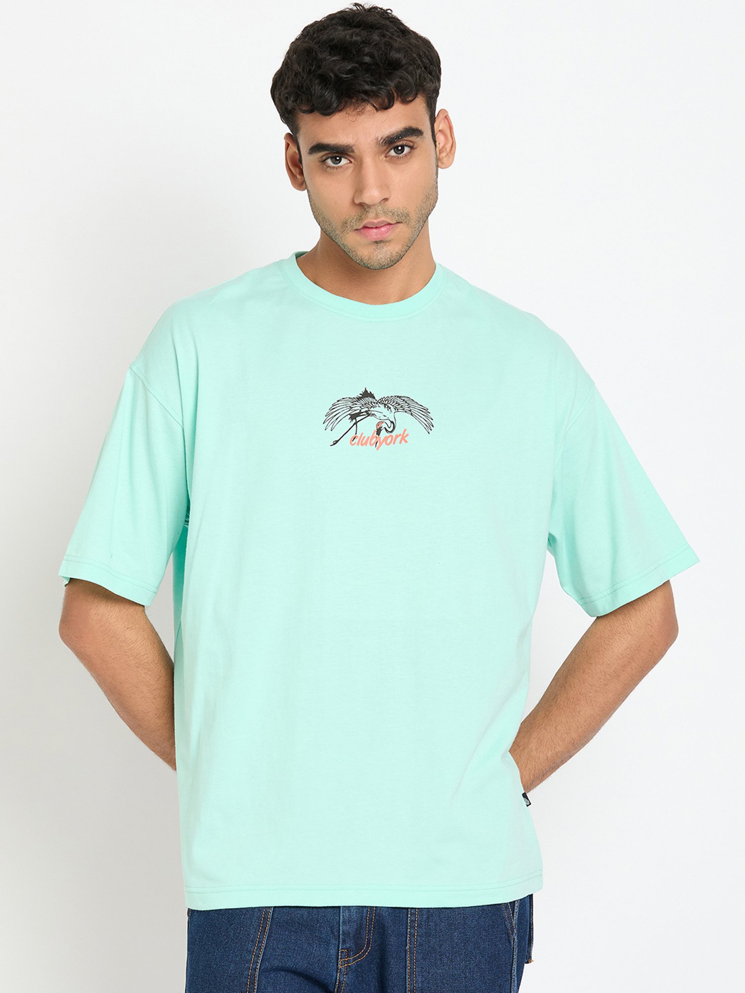 Club York Sea Green Regular Fit Graphic Print Crew T-Shirt