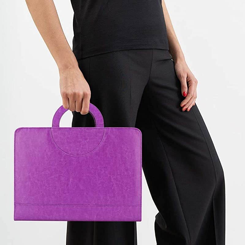 Zippered Leather Padfolio Portfolio with [Hidden Handle] and [Clipboard], Business Conference Portfolio Organizer Notepad Folder, Portfolio Bag, Portfolio Padfolio for Women/Men (Black)