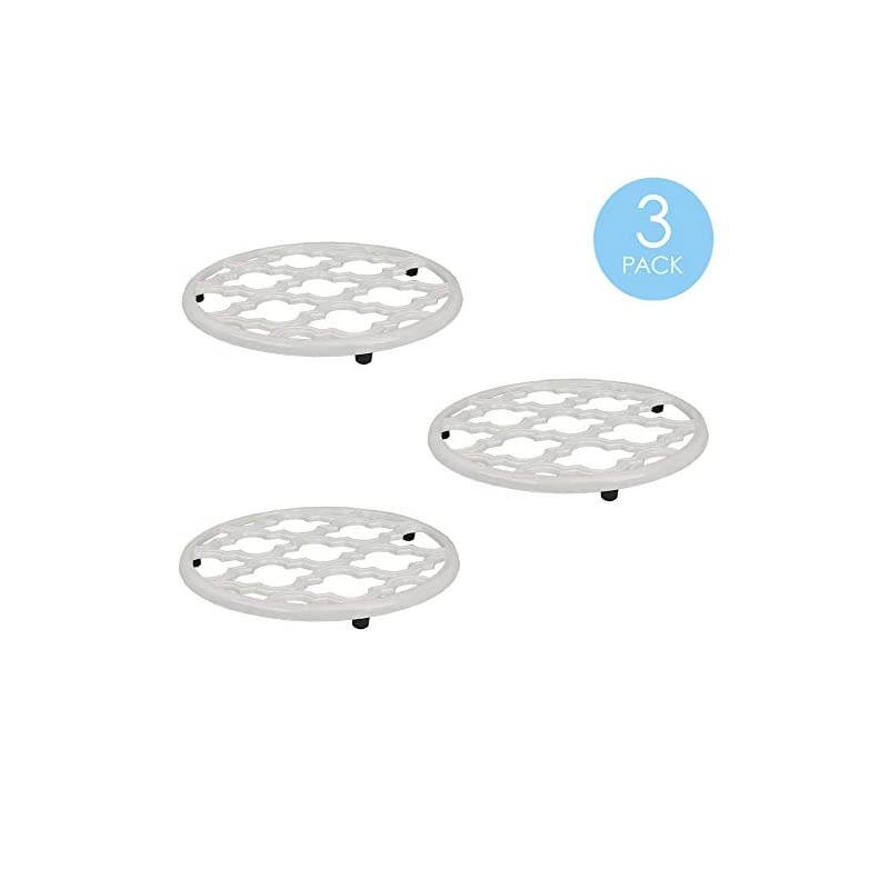 Lattice Collection Cast Iron Trivet for Serving Hot Dish, Pot, Pans & Teapot on Kitchen Countertop or Dinning, Table-Heat Resistant (3, White)