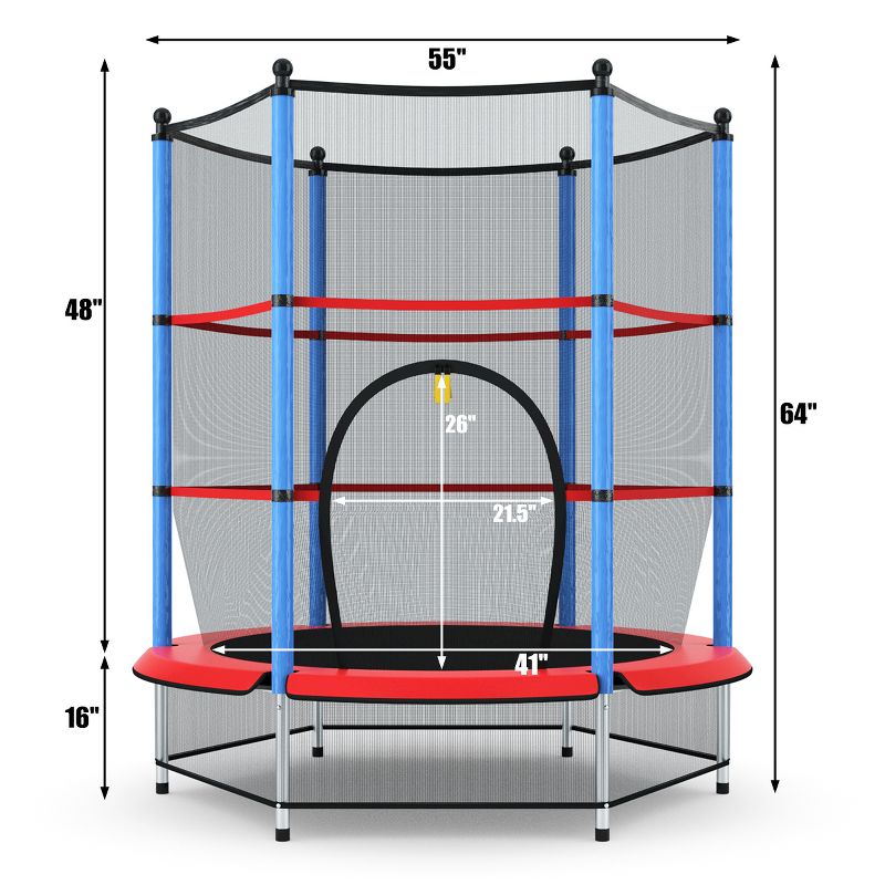 Costway 14 Ft Multicolored Trampoline Recreational Exercise w/ Safety Net Ladder
