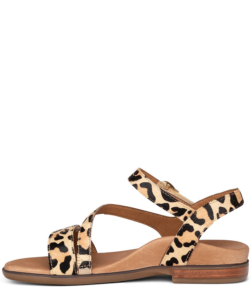 Aetrex Tia Leopard Print Leather Strappy Sandals