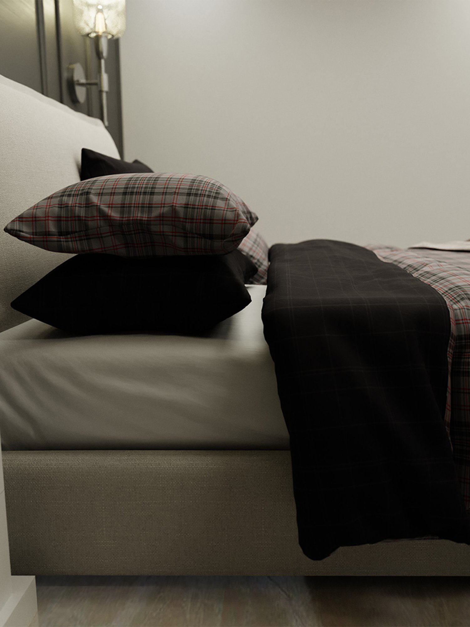 Stoa Paris Urbain Geometric Grey & Red 230 TC Microfibre King Duvet Cover with 4 Pillow Covers