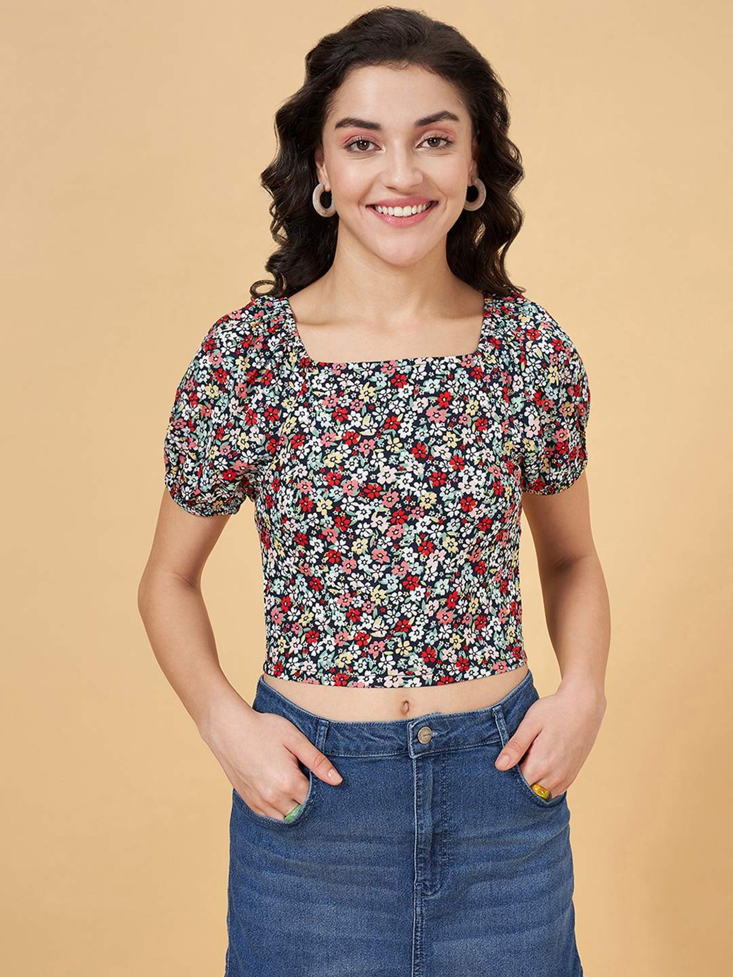 YU by Pantaloons Multicolored Floral Print Crop Top