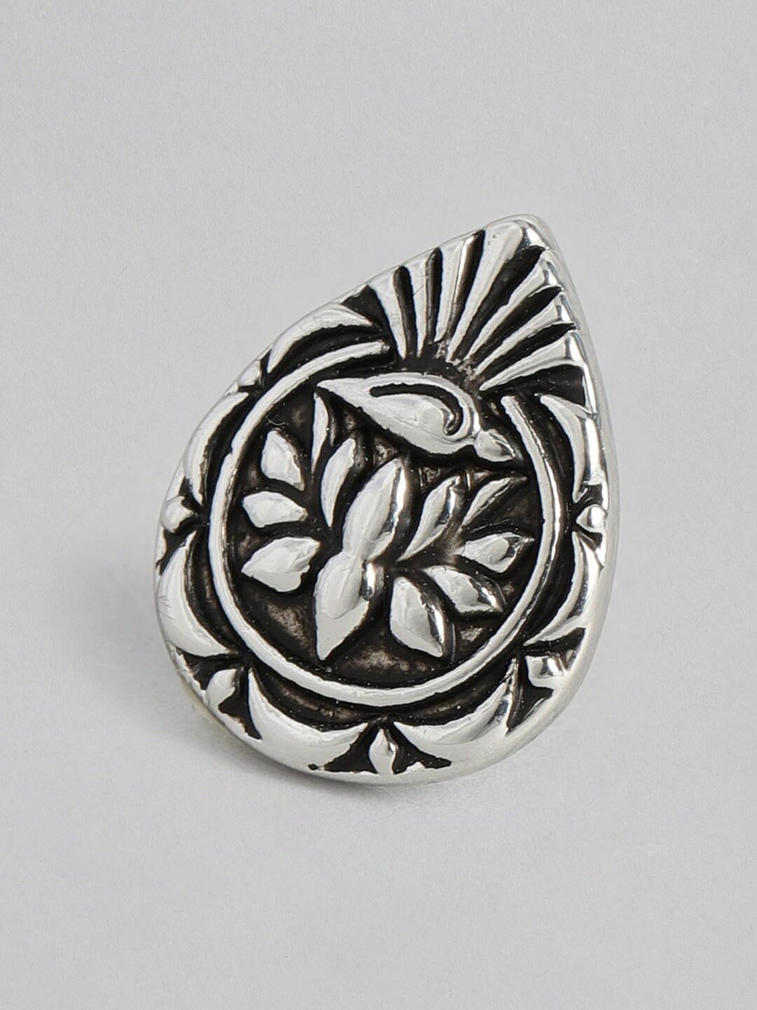 Estele Rhodium-Plated Oxidized Afghani Tribal Stud Earrings for Women