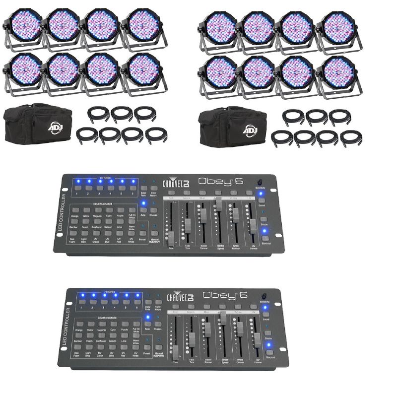 American DJ ADJ Mega Flat Pak(2) & Chauvet OBEY 6-Channel Lighting Controller(2)
