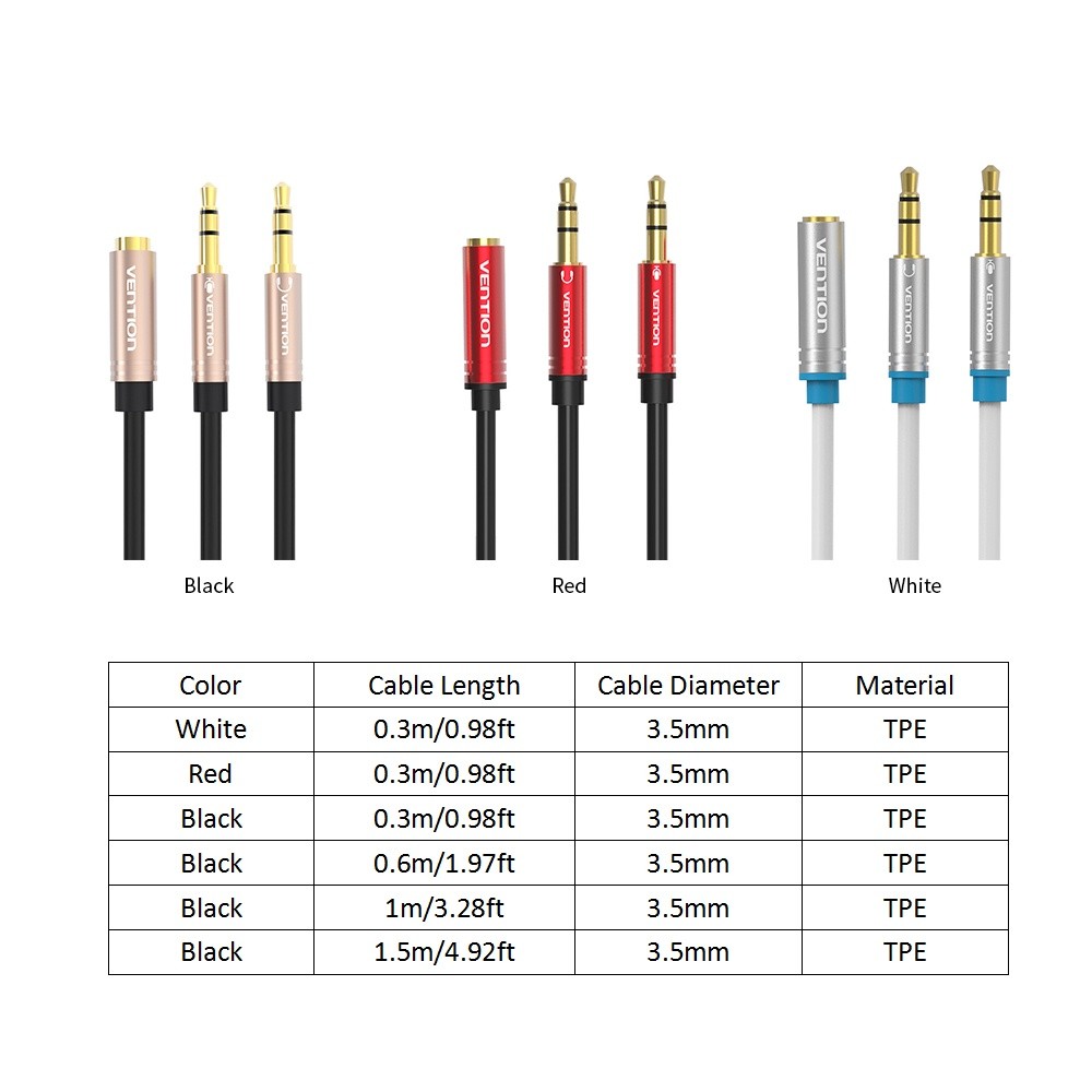 VENTION 3.5mm Audio Extension Cable 3.5 Jack AUX Female to Dual Male Earphone for Phone Headphone Speaker Tablet PC 0.3m Red