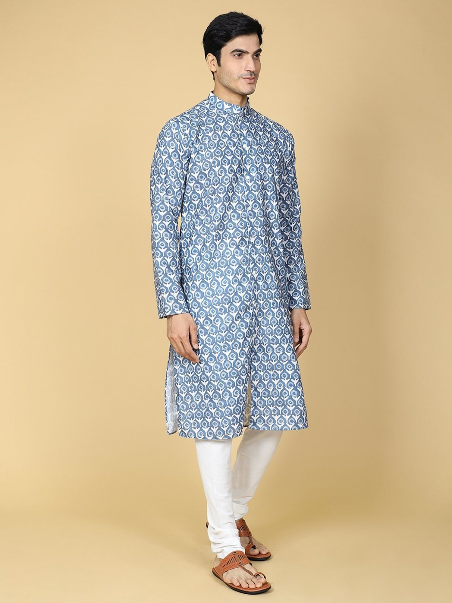 TABARD Blue Cotton Regular Fit Printed Kurta Bottom Set