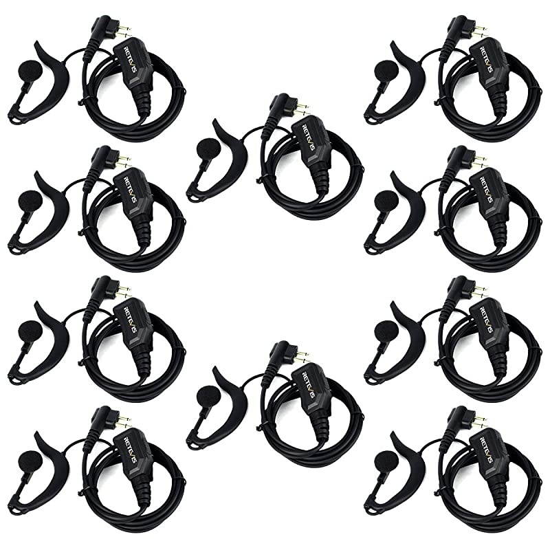 Walkie Talkies Headset with Mic 2 Pin G Shape Volume Adjustable Earpiece for Motorola CP200 P100 CLS1410 GP2000 P1225 2 Way Radios 10 Pack
