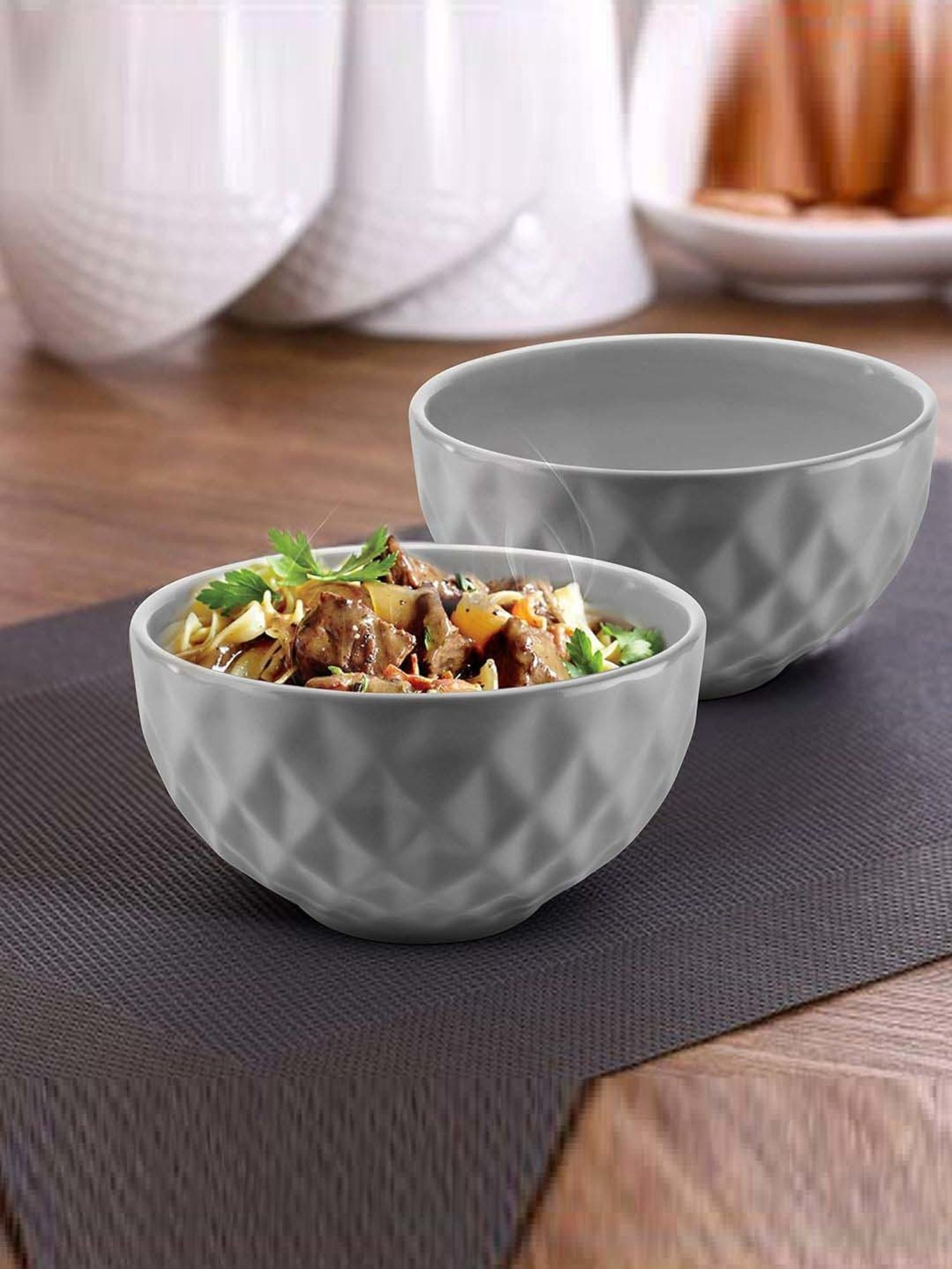 Urban Chef Grey Ceramic Handcrafted Microwave Safe Bowl (0.5 L) - Set of 2