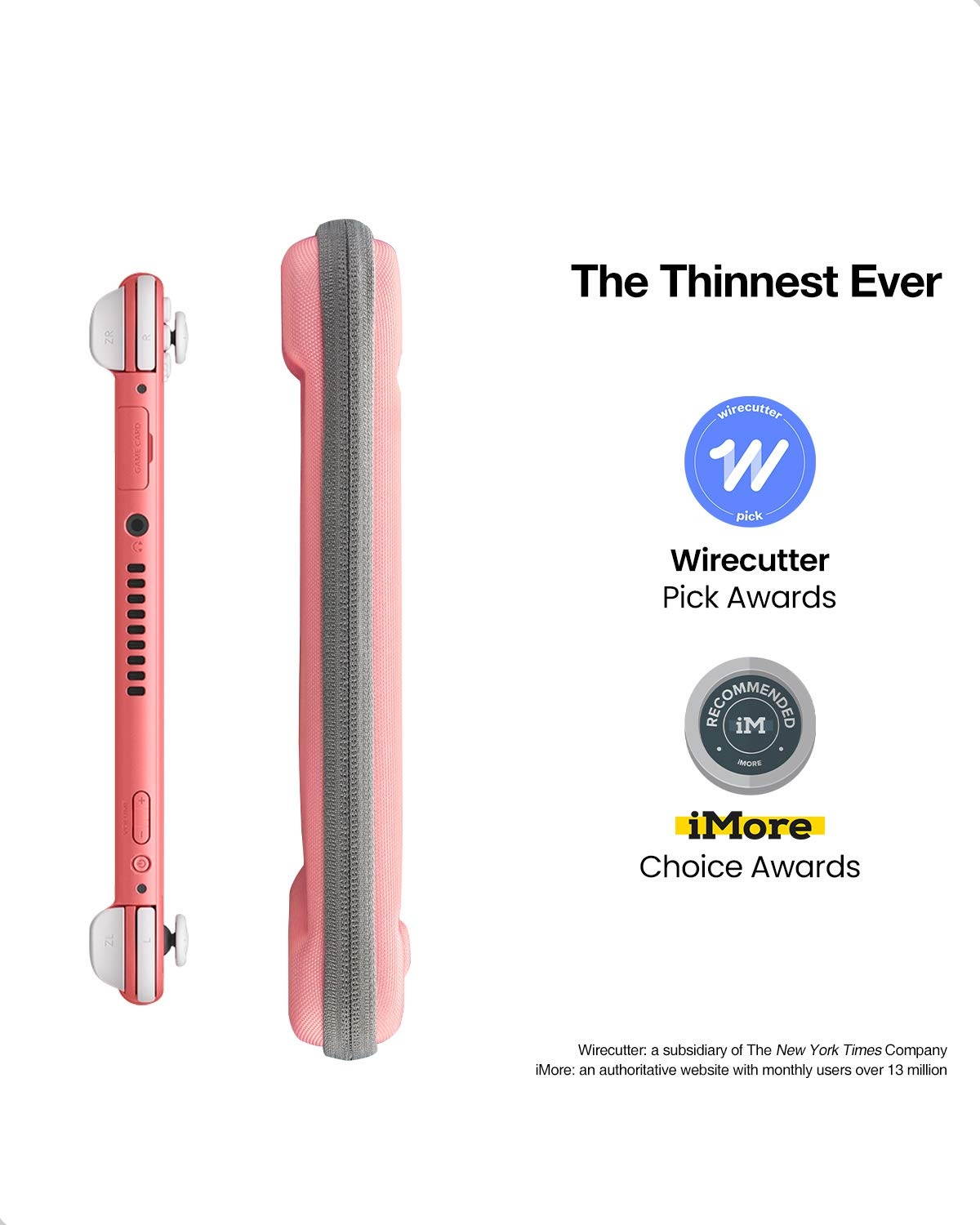 tomtoc Slim Carry Case for Nintendo Switch Lite, Protective Portable Carrying Cases with [Original Patent], Travel Storage Hard Shell with 8 Game Cartridges and Military Level Protection, Coral