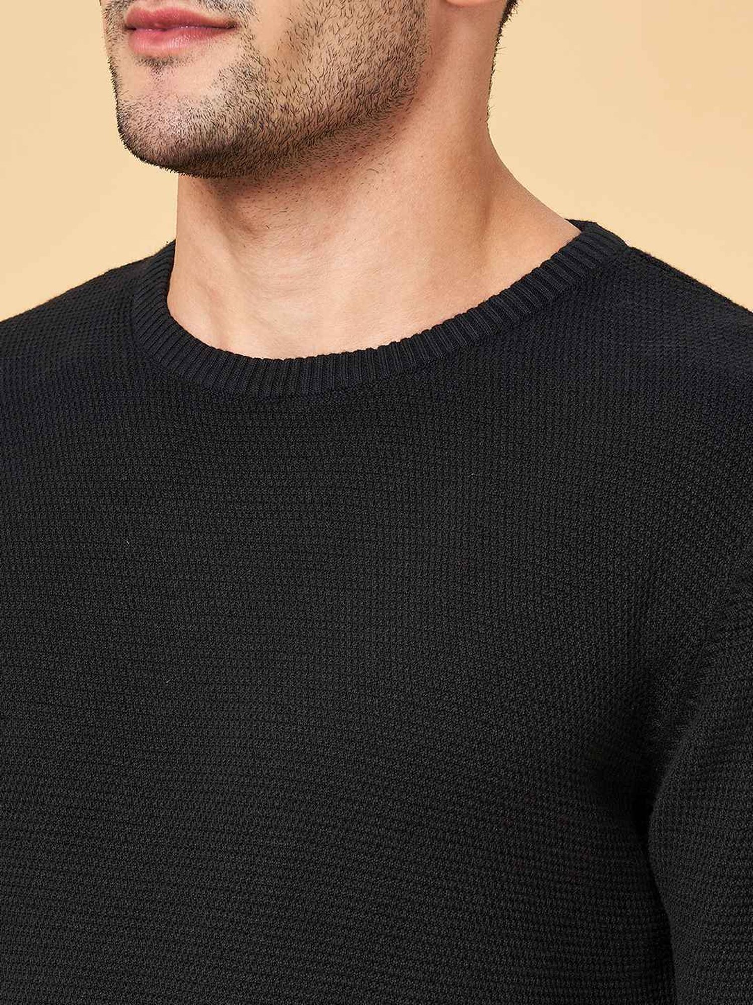 Byford by Pantaloons Black Cotton Slim Fit Sweater