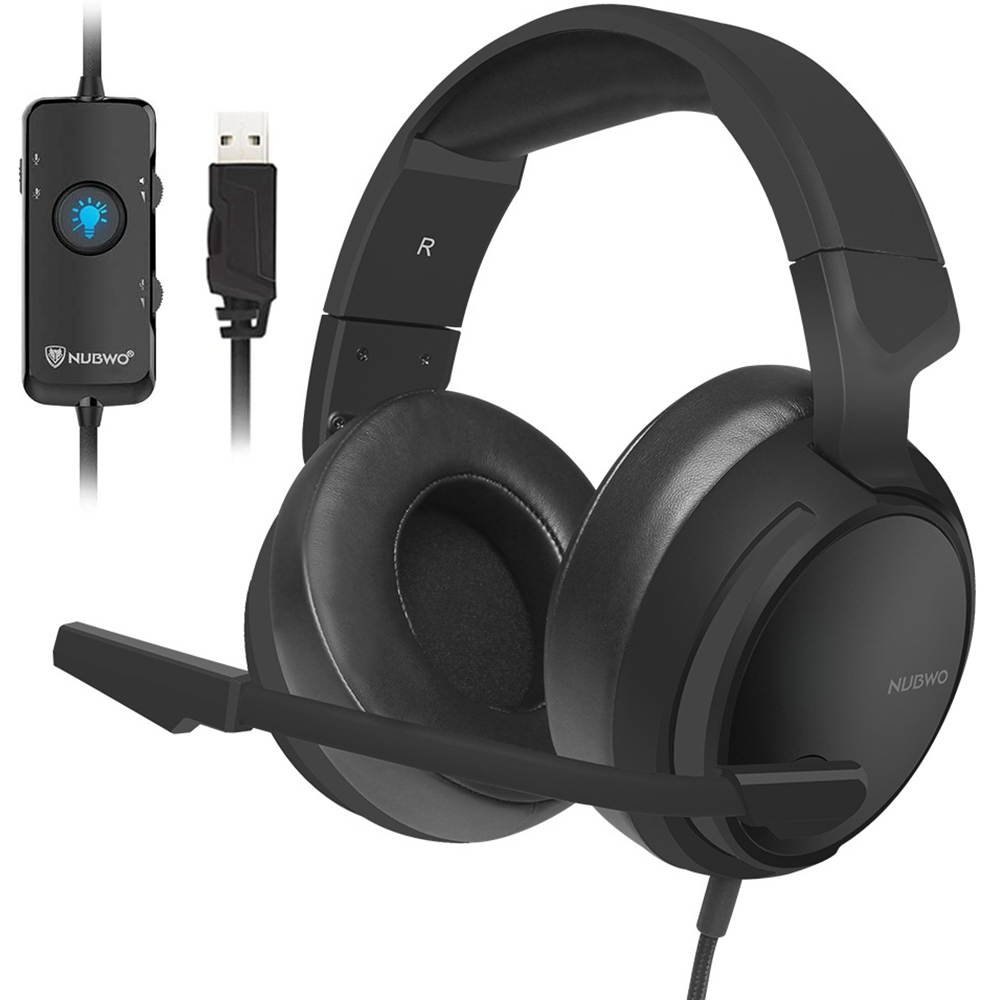 USB Gaming Headset with 7.1 Surround Sound Stereo, USB Headphones with Noise Canceling Mic & RGB Light, Compatible with PC, Laptop, Steam - Black