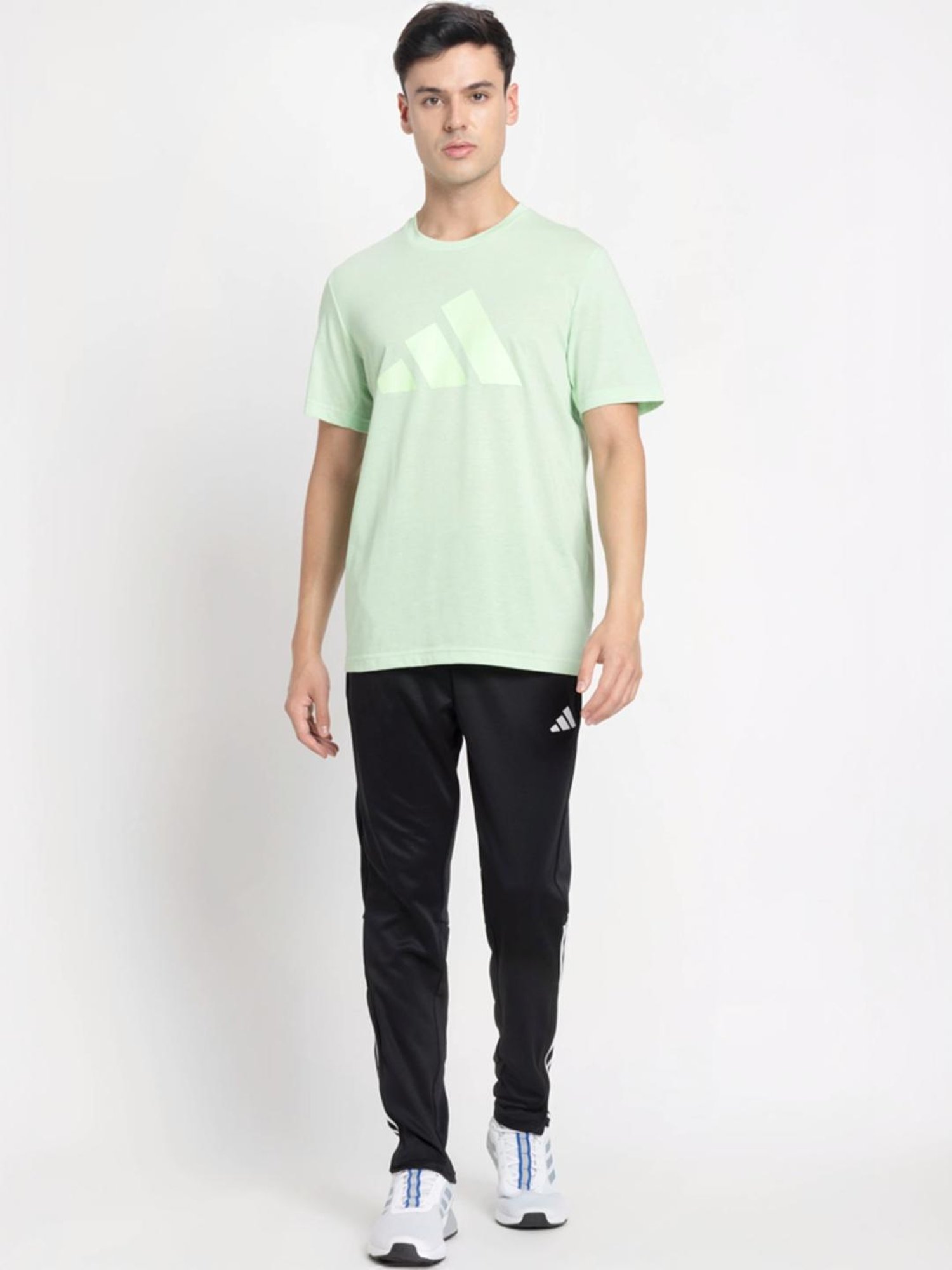 Adidas Green Regular Fit Logo Printed T-Shirt